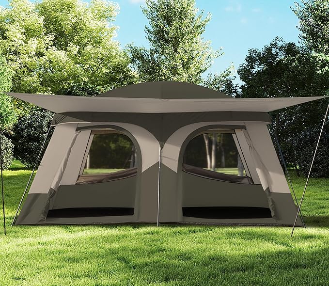 Vidalido Tents，8-10 Person Camping Tent with Extended Vestibule，2 Room Weather Resistant Family Tents，Easy Install Waterproof Outdoor Tent for Camping Hiking