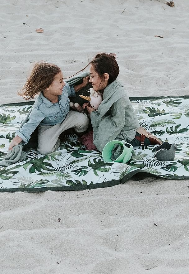 Little Unicorn 5'x10' XL Outdoor Family Picnic & Beach Blanket | Durable & Water-Resistant Fabric | Compact Fold & Easily Wipes Clean | Zipper Pocket (Tropical Leaf)