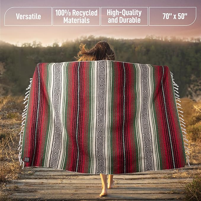 Authentic Large Handwoven Mexican Blanket - Soft Yoga- Durable Serape- Lightweight Falsa, Beach, Camping, Picnic, Outdoor Blanket 70"x50" - Dragon