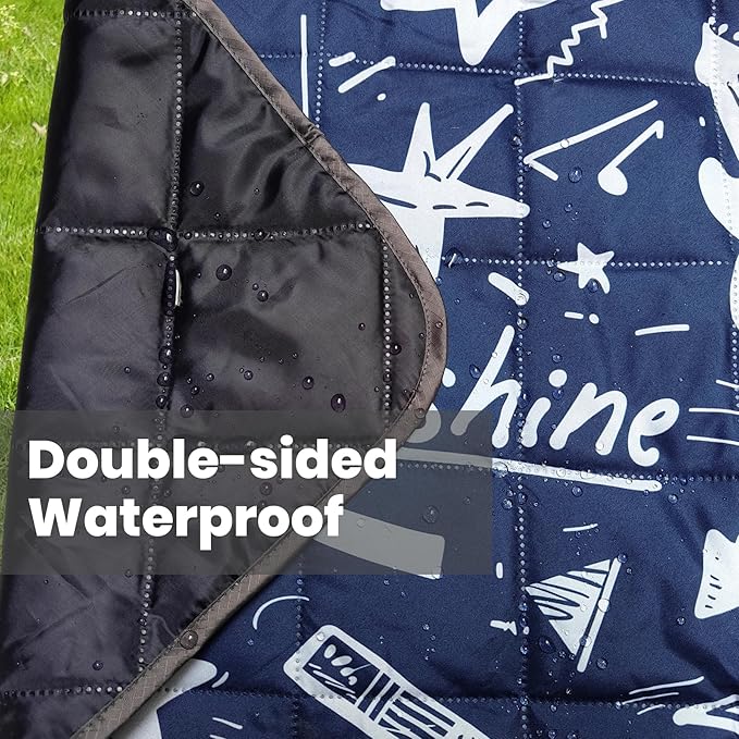 Waterproof Outdoor Blanket, 79" x 55" Large Packable Picnic Blankets, Foldable Picnic Mat for Park, Lawn, Grass, Beach, Concert (Star and Guitar)