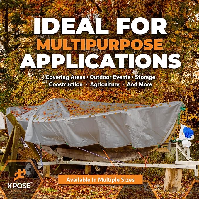 Heavy Duty Silver Poly Tarp 20' X 30' - Multipurpose Protective Cover - Durable, Waterproof, Weather Proof, Rip and Tear Resistant - Extra Thick 12 Mil Polyethylene - by Xpose Safety