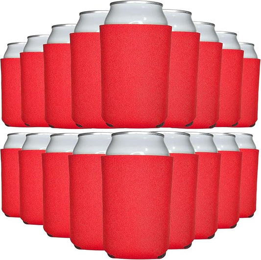 TahoeBay Blank Beer Can Cooler Sleeves (25-Pack) Bulk Sublimation Blanks for Vinyl Plain Soft Foam Can Sleeves Coolers for Soda Cans & Bottles Black, White, Assorted Solid Color (Red)