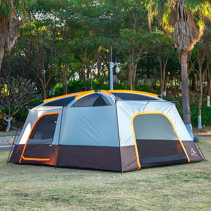 KTT Extra Large Tent 6-10-12-14 Person(B),Family Cabin Tents,2 Rooms,3 Doors and 3 Windows with Mesh,Straight Wall,Waterproof,Double Layer,Big Tent for Outdoor,Picnic,Camping,Family Gathering