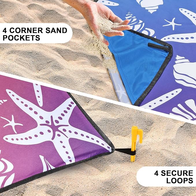 Beach Blanket, Sandproof Beach Mat, Waterproof Quick Drying Lightweight Outdoor Aztec Picnic Mat 79" X 83"/120"x108" for 2-8 Adults for Travel, Camping, Hiking
