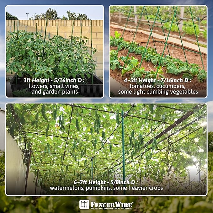 Fencer Wire 25 Pack of 4ft / 48 Inch Durable Metal Plant Supports Garden Stakes, Plant Stakes, Garden Poles for Outdoor & Indoor, Plant Support and Sticks for Tomato, Potted Plants, Beans, Cucumbers