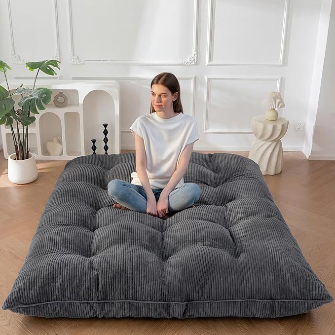 MAXYOYO 6" Japanese Floor Mattress, Foldable Futon Mattress Full Size, Tufted Roll Up Floor Bed, Thick Tatami Mat Sleeping Pad Portable Lounger for Camping Guest Room Dormitory Bedroom RV, Dark Grey