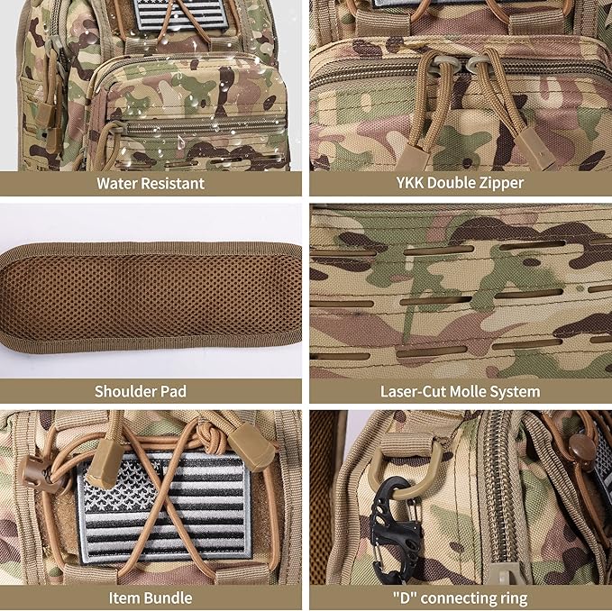 BOMTURN Tactical Backpack-1000D Waterproof Military Backpack/Laser-Cut/CCW Bags Sling Bag Tactical Satchel Shoulder Bag Men