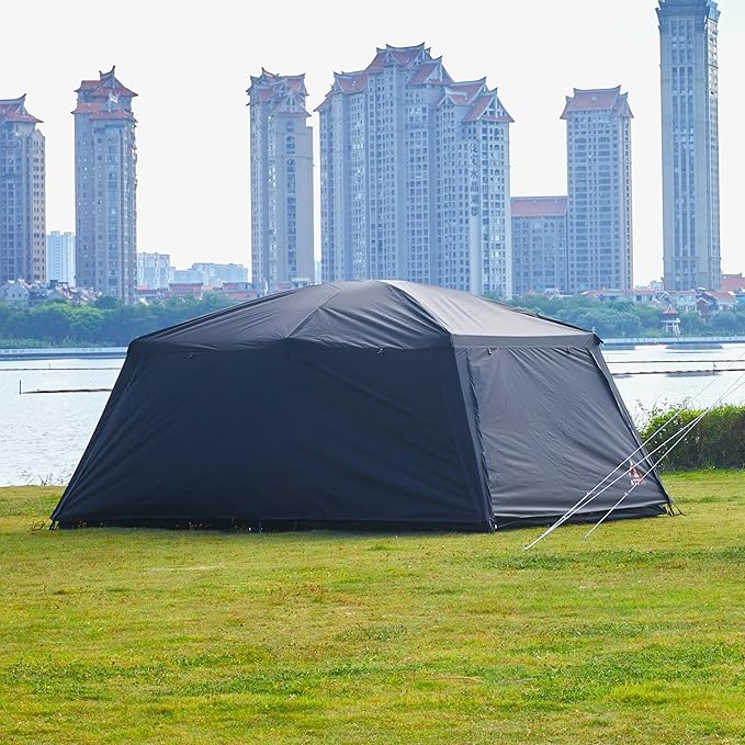 KTT Extra Large Tent 12 Person(A),Awning Family Cabin Tents,2 Rooms,4 Doors and 4 Windows with Mesh,Straight Wall,Waterproof,Double Layer,Big Tent for Outdoor,Picnic,Camping,Family Gathering。