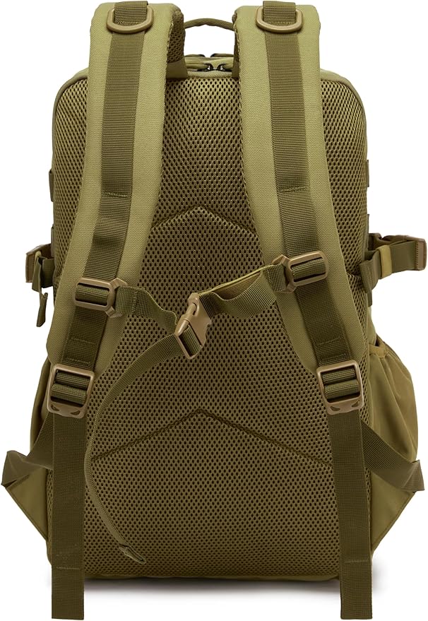 Wotony Military Tactical Backpack for Men Waterproof Daypack 3 Day Assault Pack Laser-Cut MOLLE Webbing Design with Water Bottle Holder Black Small Tactical Assault Bag (Khaki, 35L)