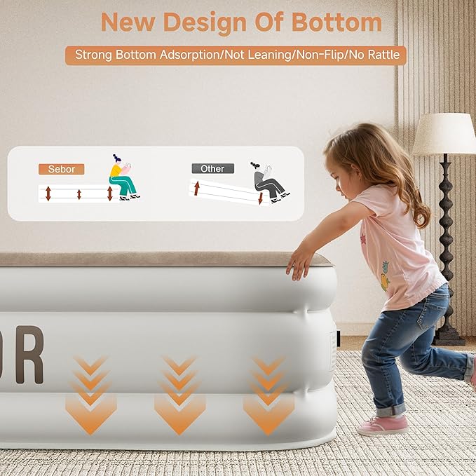 Sebor Air Mattress Full with Built-in Pump 18", Comfortable Self-Inflating Air Mattress with High-Speed Pump, Durable Blow Up Mattress Full with Storage Bag for Guests, Camping, Travel