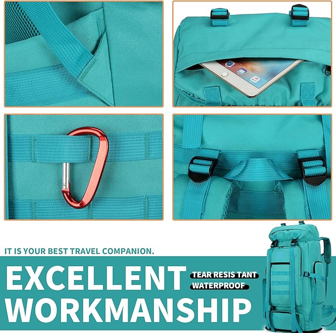 100L Hiking Camping Backpack MOLLE Rucksack Waterproof Daypack (LakeBlue)