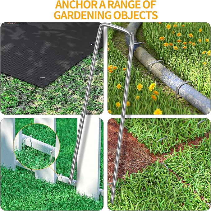 WAENLIR 6 inch 50 Pack Landscape Staples Galvanized Garden Stakes, Metal Landscape Fabric pins Plant Cover Stakes Yard Stakes Tent stakesfor Securing Weed Fabric Barrier, Artificial Turf