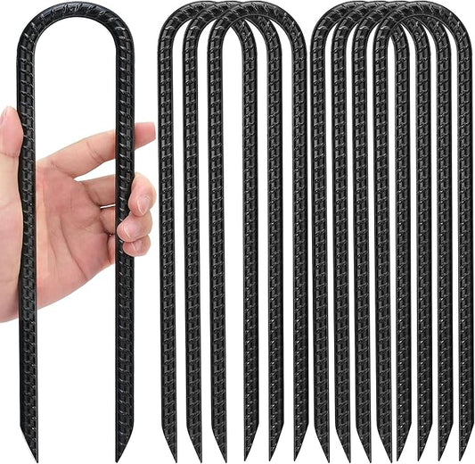 Kingsyard 8 Pack 12 Inch Trampolines Wind Stakes, 0.4 Inch Diameter 2.6 inche Wide Galvanized Steel U Hook Rebar Stakes, Multi-Purpose Heavy Duty Ground Anchors for Tent, Fences, Swing, Landscape