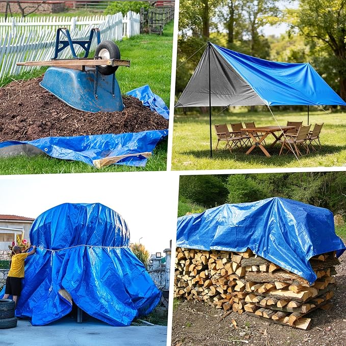 Tarp 20x30 Feet 14 Mil Heavy Duty Waterproof Tarp, Large Multipurpose Cover with Brass Grommets and Reinforced Edges, UV Resistant Thick Poly Tarps for Outdoor Camping Tent Pool Car, Blue