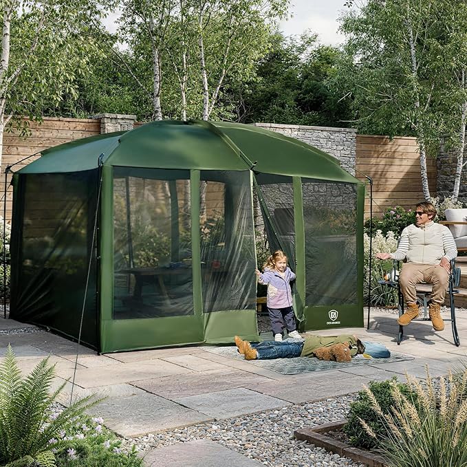EVER ADVANCED Magnetic Screen House Room 11x9ft, Hands-Free Entry,Screenhouse with Sun Protection for Camping&Picnic, 11x9ftCamping Tent Canopy Shelter with Mesh, Green