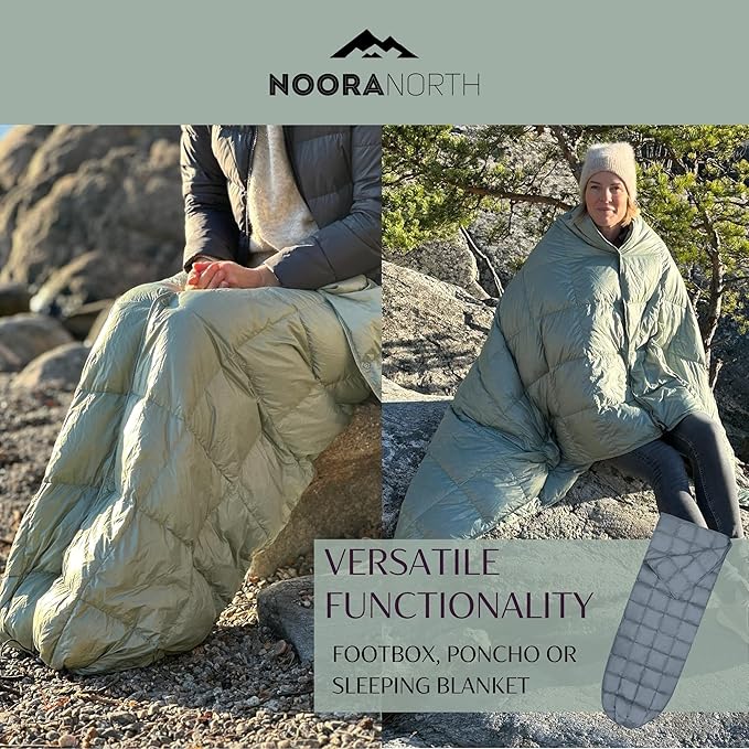 Down Camping Blanket with Footbox – Lightweight, Packable, Water Resistant Backpacking Quilt & Warm Puffy Compact Outdoor Throw – 52x77 with Stuff Sack for Stadium, Hiking & Travel