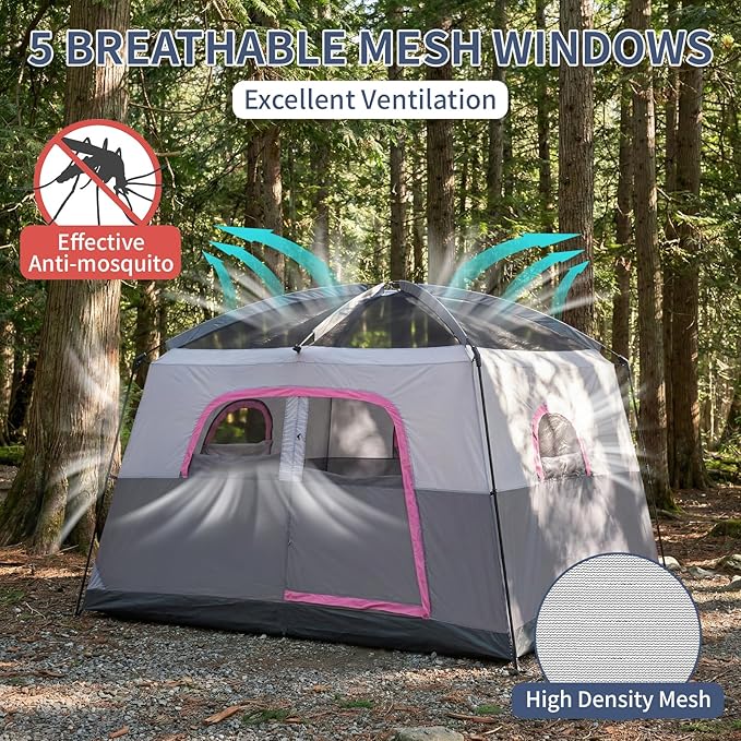 Outvita 6 Person Camping Tent with Carry Bag, Waterproof Windproof Easy Setup, Portable Family Camping Tent with 1 Mesh Door & 5 Large Mesh Windows, 10'X9'X83in