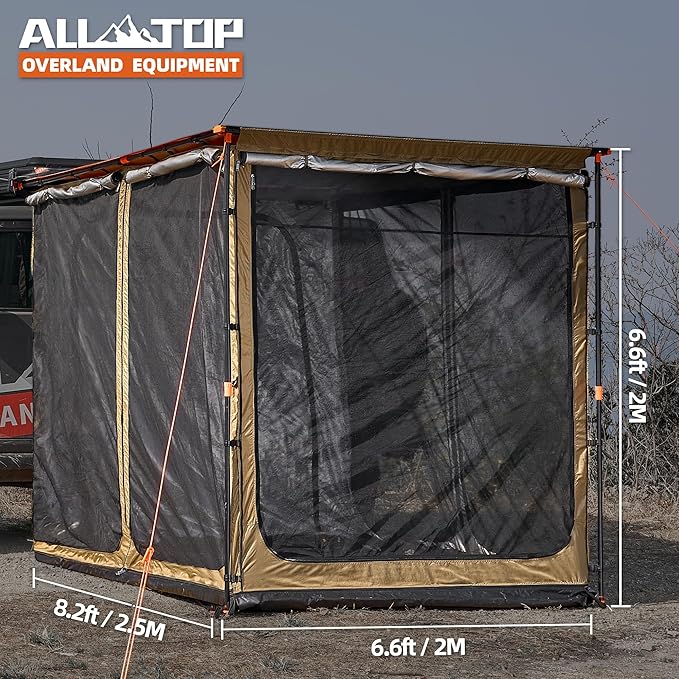ALL-TOP Awning Room with Floor 6.6' x 8.2' Rip-Stop 420D Oxford Awning Tent with Bug-Resistance Mesh, Waterproof Sun Shelter for Overland, Camping(Room Only)