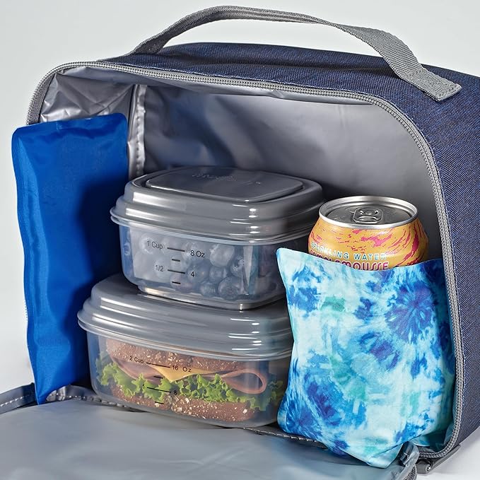 Cool Coolers by Fit & Fresh 2 Pack Soft Ice, Flexible Stretch Nylon Reusable Ice Packs for Lunch Boxes & Coolers, Blue Tye Dye