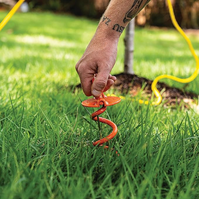 Vortex (1-Pack) 10" Spiral Ground Anchors, Steel Screw In with Folding Ring, 275 lb Pull Force, Orange ANCFR10-ORG-A