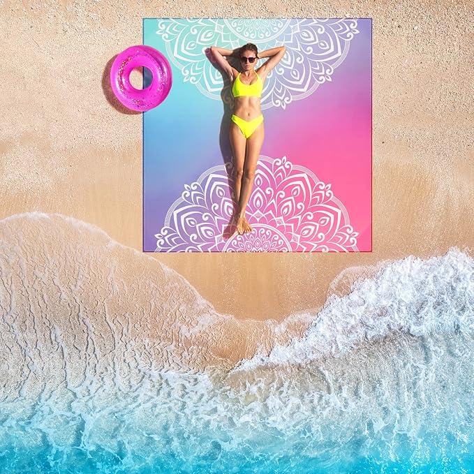 Beach Blanket, Sandproof Beach Mat, Waterproof Quick Drying Lightweight Outdoor Aztec Picnic Mat 79" X 83"/120"x108" for 2-8 Adults for Travel, Camping, Hiking