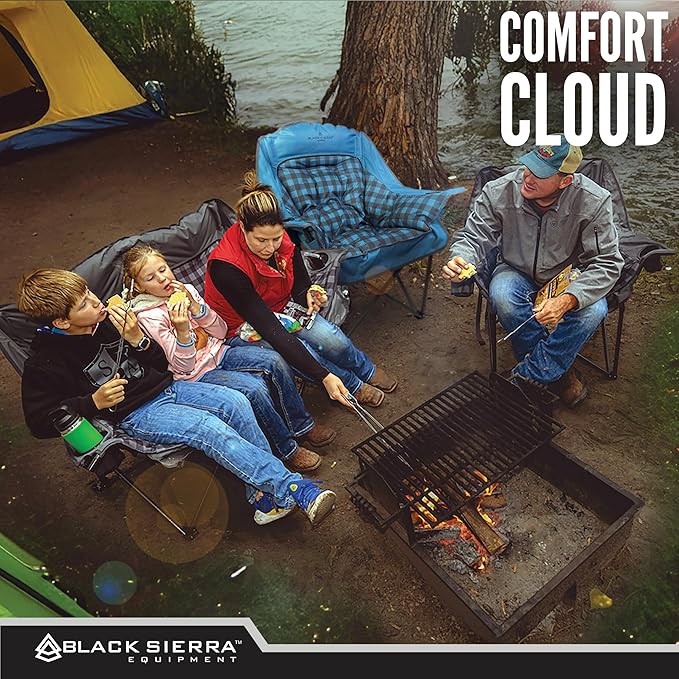 Black Sierra Oversized Camping Chair for Adults, Heavy Duty Outdoor Seat with Plush Padding, Supports 400lbs, Cup Holder & Carry Bag, Comfortable Folding Chair for Tailgating, Patio, & Sideline Events