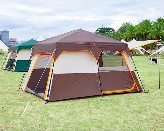 KTT Extra Large Tent 6-10-12-14 Person(B),Family Cabin Tents,2 Rooms,3 Doors and 3 Windows with Mesh,Straight Wall,Waterproof,Double Layer,Big Tent for Outdoor,Picnic,Camping,Family Gathering