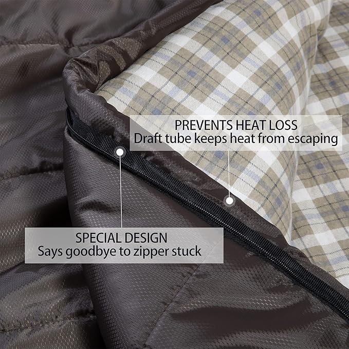 Cold Weather Sleeping Bag 100% Cotton Flannel XXL for Adults Big and Tall,Free Compression Sack