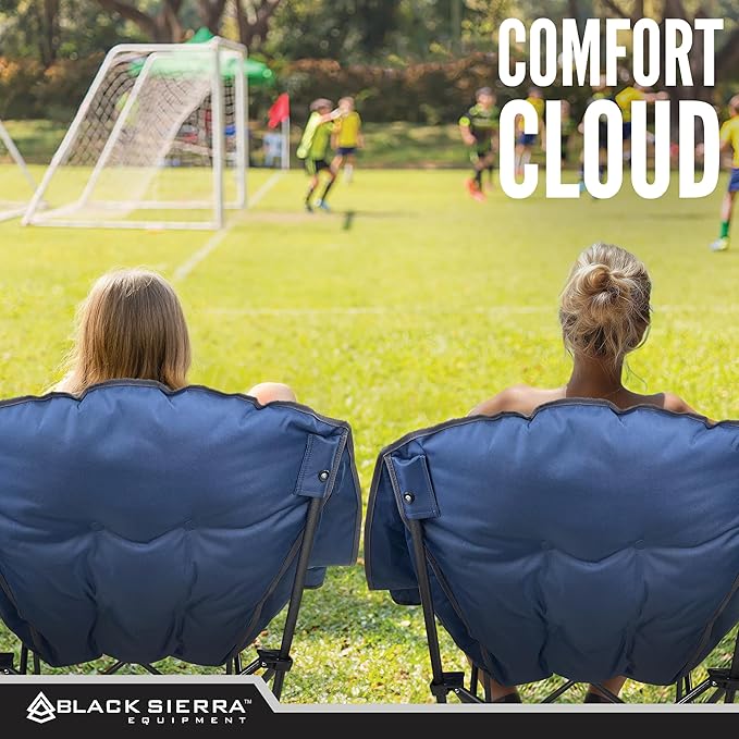 Black Sierra Plush Camping Chair for Sports & Outdoors, Oversize XL Outdoor Folding Chair Supports 400 lbs, Heavy Duty Lounge w/Cup Holders & Carry Bag (Denim Blue)