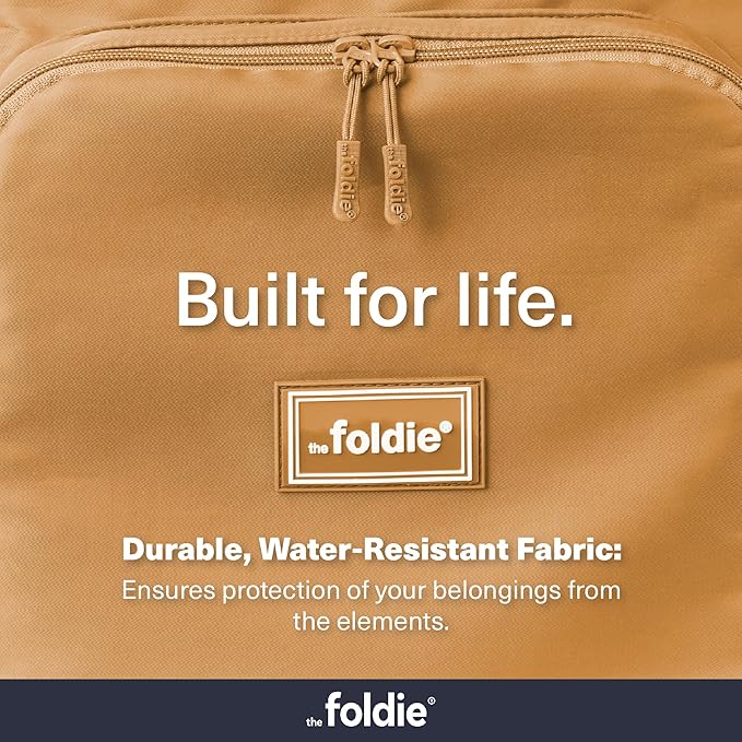 The Foldie Packable Backpack for Travel 32L - Lightweight Foldable Backpacks with Trolly Sleeve & RFID Protection - Water-repellent Casual Daypack Backpacks for Hiking, Camping & Gym - Cognac