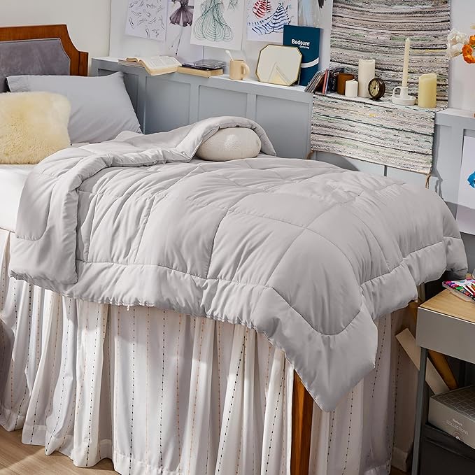 Bedsure Comforter Duvet Insert - Quilted Comforters Twin XL Size, All Season Duvet, GentleSoft Down Alternative Bedding, with 8 Tabs, Gifts for Women/Men, Light Grey, Twin XL 92 x 68 Inches