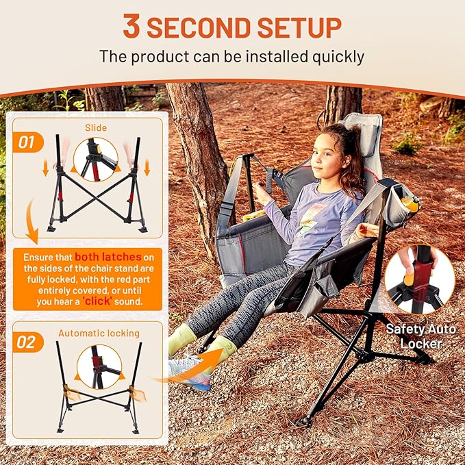 TIMBER RIDGE Hammock Camping Chair, Oversized Swinging Chair with Adjustable Back and Seat Height, Portable Folding Rocking Camping Chair for Outdoor Lawn, Backyard and Patio, Supports 400lbs