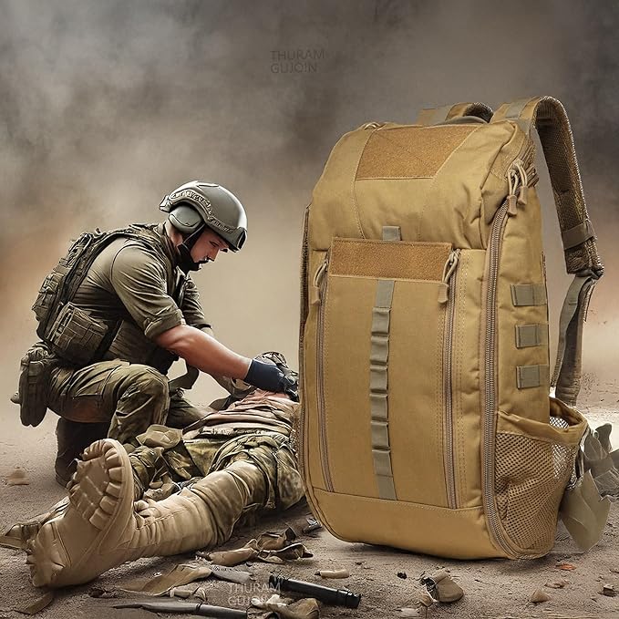 40L Waterproof Tactical Medical Backpack First Aid Bag for Hiking Trekking Hunting Fishing Camping Outdoor Sports (Khaki)
