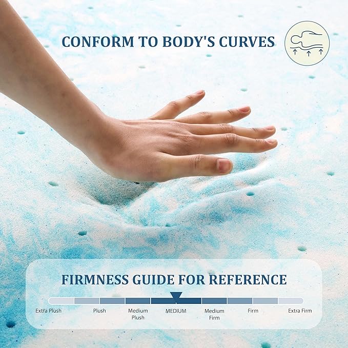 EGO Topper 3 Inch Cal King Memory Foam Mattress Topper, Cooling Gel Foam Mattress Topper for Pressure Relief, Ventilated Design Bed Topper in a Box, CertiPUR-US Certified, Medium