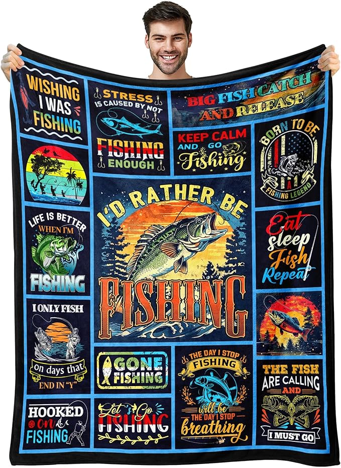 Funny Fishing Gift for Men, Fisherman, Dad, Grandpa, PaPa - Christmas Throw Blanket 60"x50"