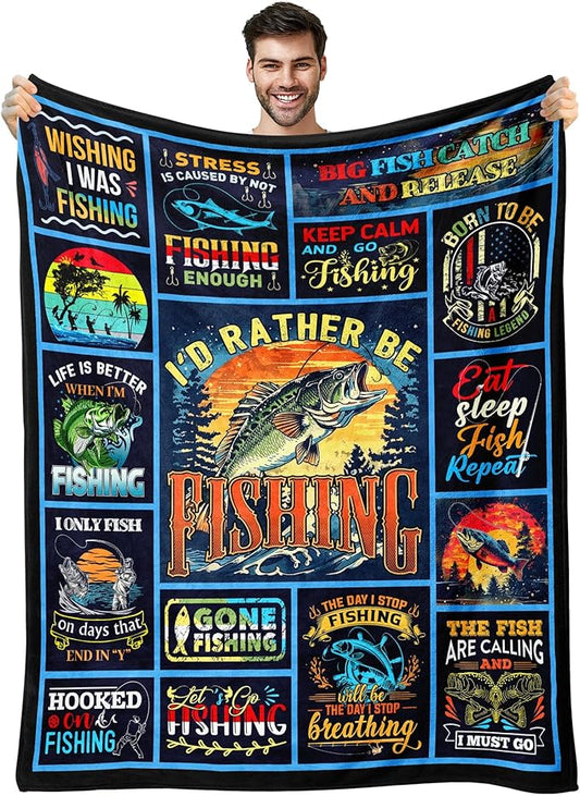 Funny Fishing Gift for Men, Fisherman, Dad, Grandpa, PaPa - Christmas Throw Blanket 60"x50"