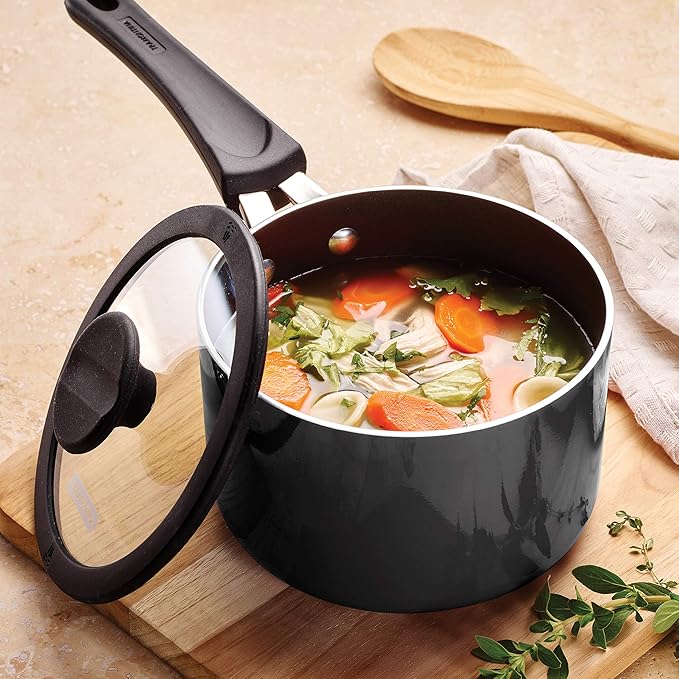 Tramontina Aluminum Non Stick 6-Piece Nesting Sauce Pan Set with Lids - Gray, Kitchen Nonstick Cookware Set, Dishwasher and Oven Safe