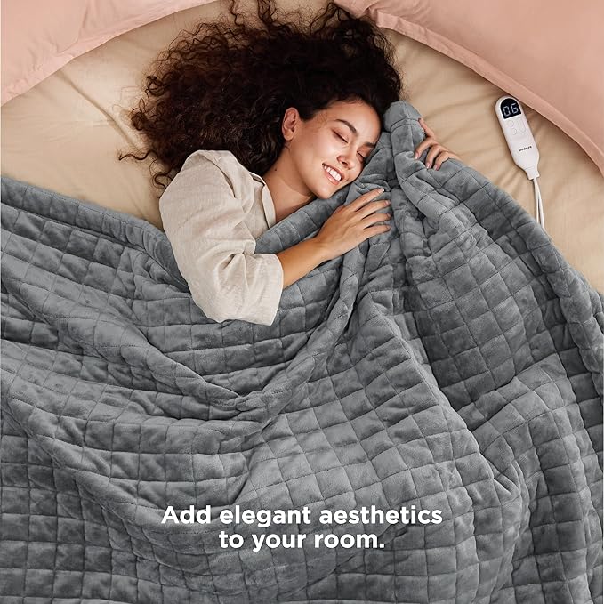 Bedsure Electric Blanket Twin - Quilted Heated Blanket Twin Size, Soft Flannel Thick Heating Blanket with 10 Time Settings & 6 Heat Settings, Warm Gifts for Women Men (62x84 inches, Formal Gray)