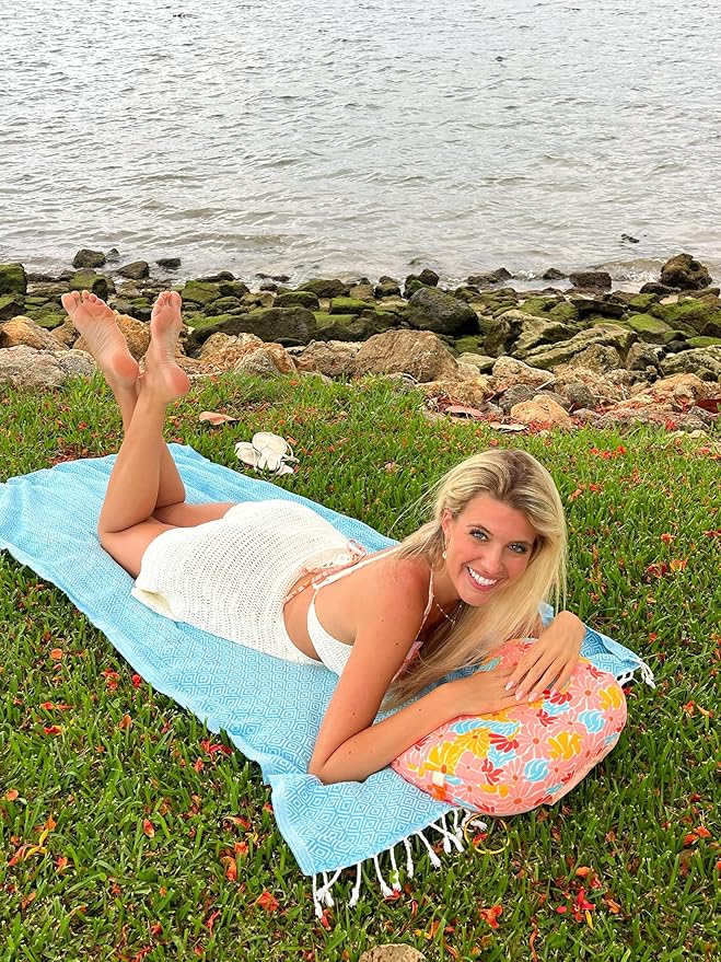 Ballast Beach Pillow – Comfy, Durable & Compact, Stays Put on Windy Beaches with Patented Sand Pouch, Inflatable Pillow for Beaches, Pools, Camping, Festivals and Travel (Retro Floral)