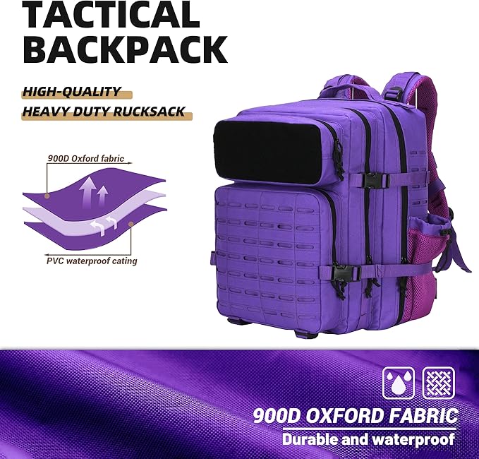 45L Military Tactical Backpacks 3 Days Assault Pack Bag Fitness Rucksack 3 Day Bug Out Bag Hiking Treeking Molle Daypack (Purple)