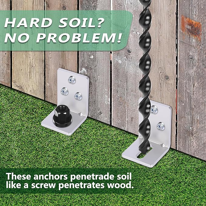 24" Ground Anchors Screw in, 4PCS Heavy Duty Mobile Home Anchors, Multi-Purpose Earth Anchors with Brackets and Adapter for Drill, Ideal for Mobile Homes, Storage Sheds and Carports (Sliver)