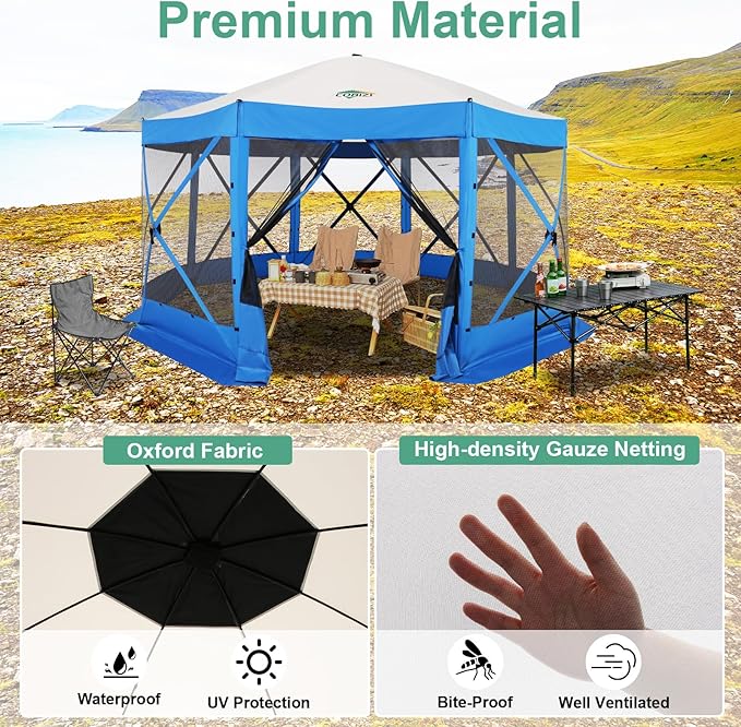 COBIZI 15x15 FT Pop Up Gazebo - Canopy Tent, Large Gazebos On Clearance with Sidewalls, Screened in Gazebo,carpas para Patio,Portable Screen Tents for 12-15 Persons Outdoor Camping, Backyard,Blue