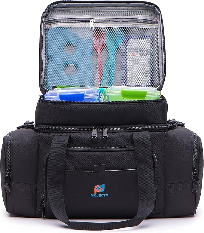 MOJECTO Cooler Lunch Bag. Dual Insulated Compartments, Heavy Duty Fabric, Thick Foam Insulation, Smooth Double Zipper, Padded Straps.