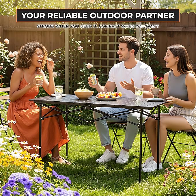 Camping Outdoor Foldable Table W/ Carry Bag - Heavy-duty 3 ft Portable Camping Table for 4-6 People - Aluminum Compact Folding Tables - Black Picnic Table for Backyard BBQ Picnic tables, RV & Beach