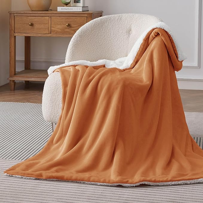 Bedsure GentleSoft Sherpa Fleece Throw Blanket for Couch - Thick and Warm, Soft Fuzzy Plush Throw Blanket for Winter, Burnt Orange, 50x60 Inches