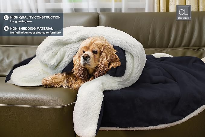 Comfort Lab Reversible Flannel Sherpa Blanket - Elegant Fluffy Bed Blankets for Bedroom and Home Decor - Anti Pilling Non Shedding Cozy & Warm Fleece Cover - Twin/Twin XL (66" x 90") - Navy