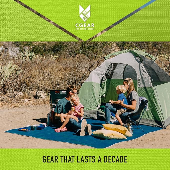 CGEAR Original Sand-Free Outdoor Rug Camping Mat - Water-Resistant & Anti-Fade Material - Military-Grade - Reversible Design - Area Rug for Beach, RV, & Picnics - Travel Bag