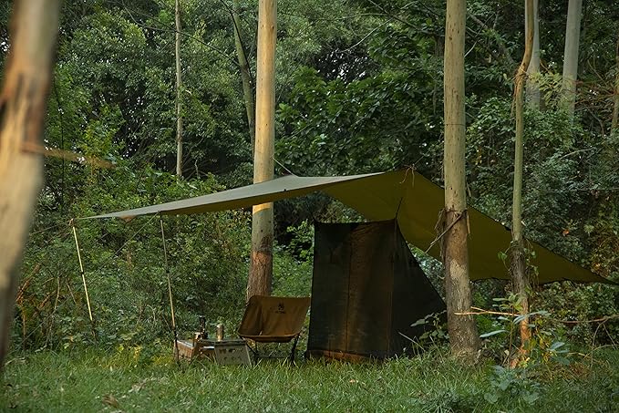 OneTigris Bulwark Camping Tarp, 100% Waterproof Bushcraft Shelter, Lightweight Hammock Rain Fly Portable Anti UV Large 12.8ft x 9.5ft
