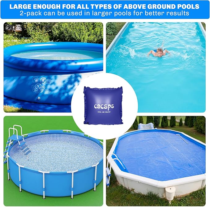 Pool Pillow for for Above Ground Pools, 4x4 Ft Pool Air Pillow for Closing Winter Pool Winterizing Kit for Ground Pool, 0.5mm PVC Material, 2X 16.5Ft Rope (Blue)