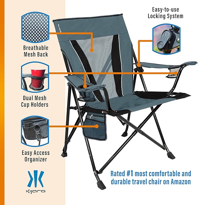 Kijaro XXL Dual Lock Portable Camping Chair - Supports Up to 400lbs - Enjoy The Outdoors in a Versatile Folding Sports & Outdoor Chair